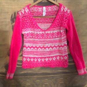 Aeropostale Sweater bright neon pink winter knit Women's small size desins